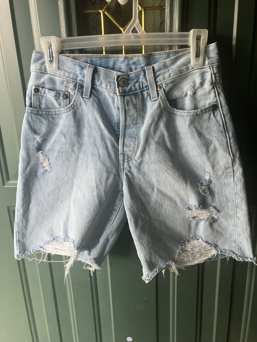 Levi's Light Blue Distressed High-Rise Jean Shorts